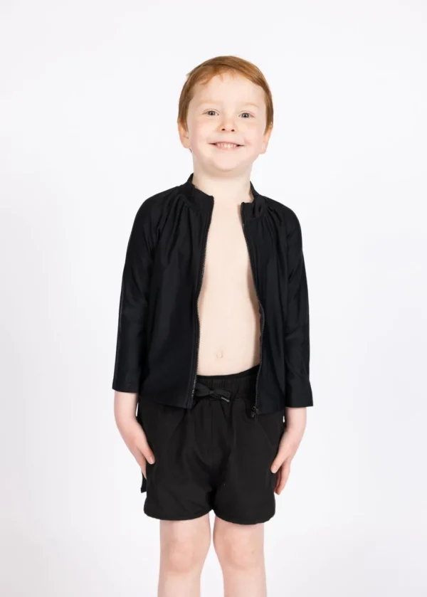 Black | Mini Rashguard Top (Unisex) with Zipper