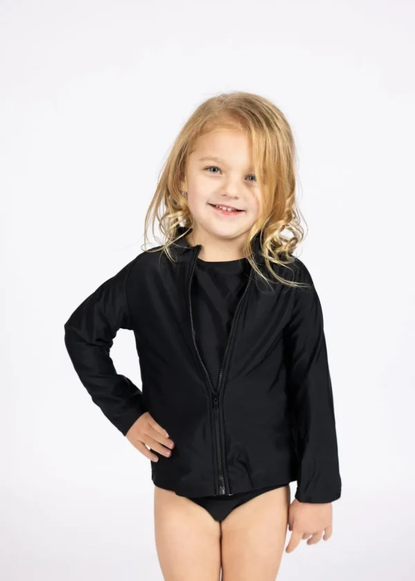 Black | Mini Rashguard Top (Unisex) with Zipper