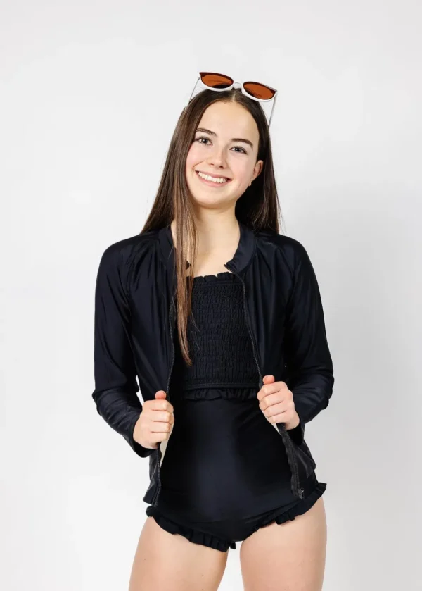 Black | Youth Rashguard Top (Unisex) with Zipper