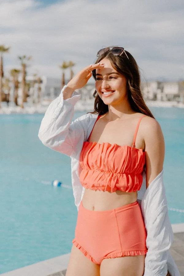 Deep Coral | Oversized Ruffle Top
