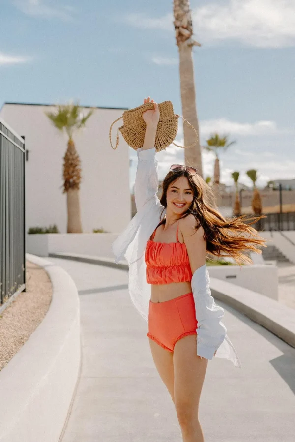 Deep Coral | Oversized Ruffle Top