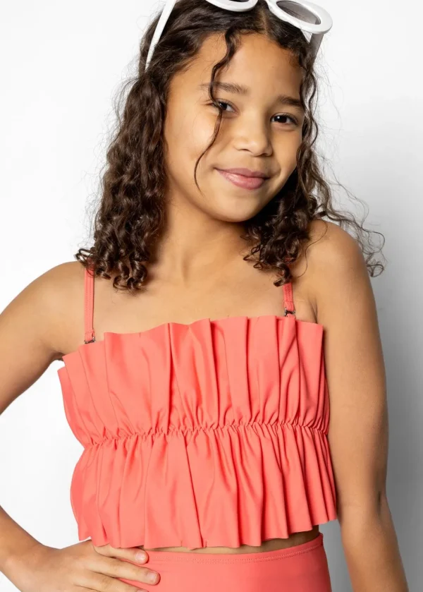 Deep Coral | Youth Oversized Ruffle Top