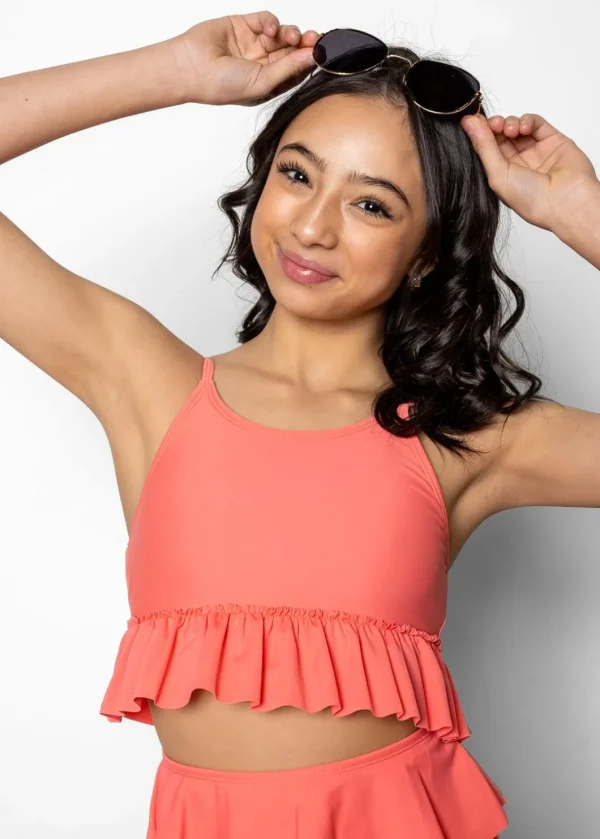 Deep Coral | Youth Peplum Top