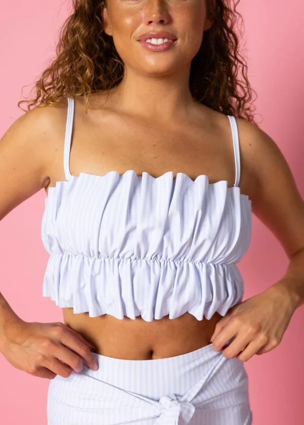 Light Blue Stripe | Oversized Ruffle Top