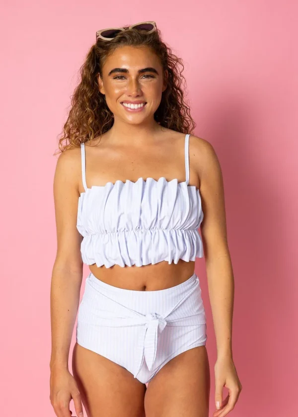 Light Blue Stripe | Oversized Ruffle Top