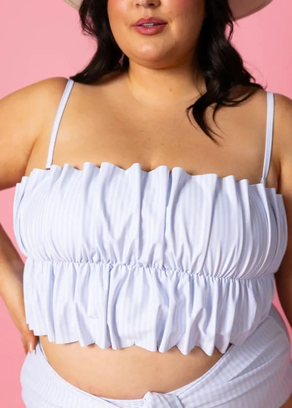 Light Blue Stripe | Oversized Ruffle Top