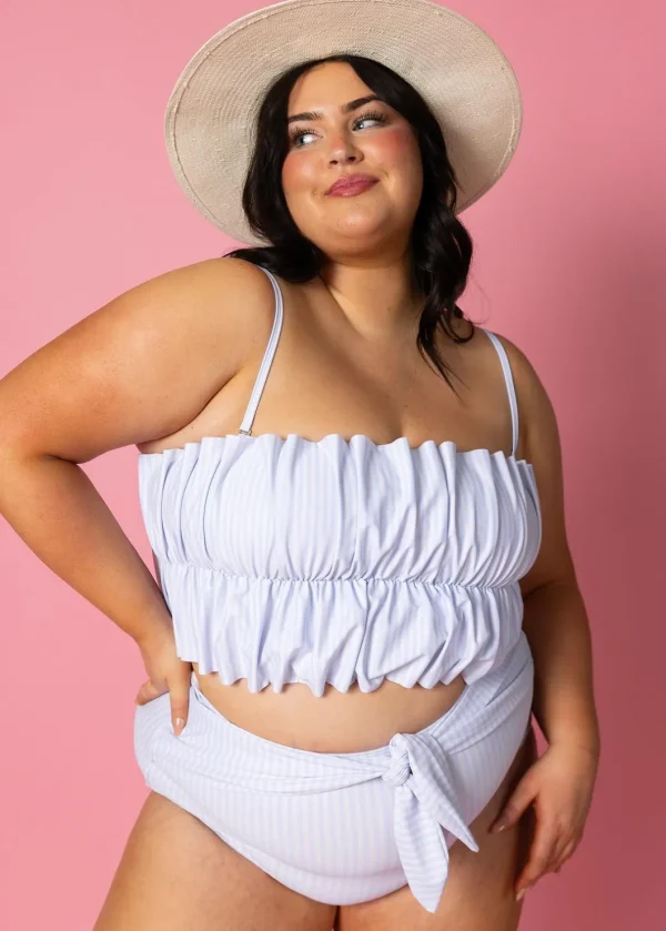 Light Blue Stripe | Oversized Ruffle Top