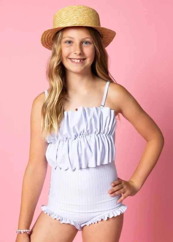 Light Blue Stripe | Youth Oversized Ruffle Top