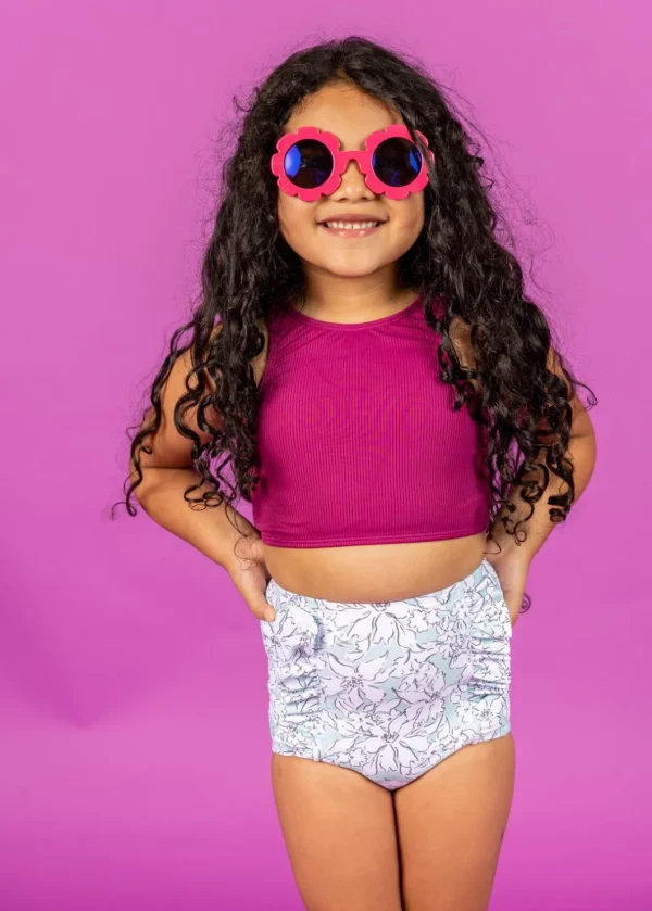 Mint Flowers | Mini Down in Front Ruffle Bottoms