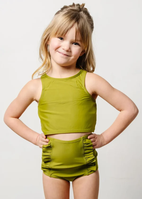 Olive Green | Mini Down in Front Ruffle Bottoms