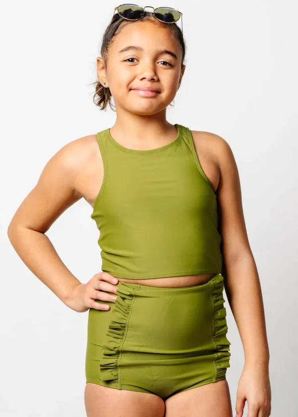 Olive Green | Youth Down in Front Ruffle Bottoms