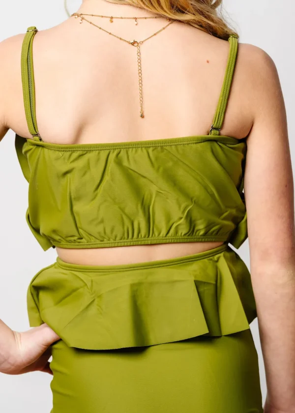 Olive Green | Youth Oversized Ruffle Top