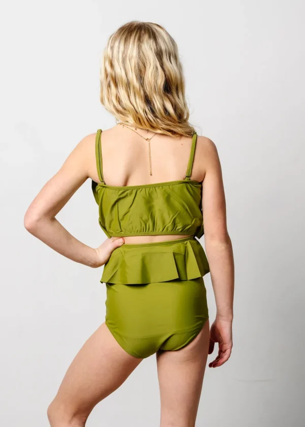 Olive Green | Youth Oversized Ruffle Top
