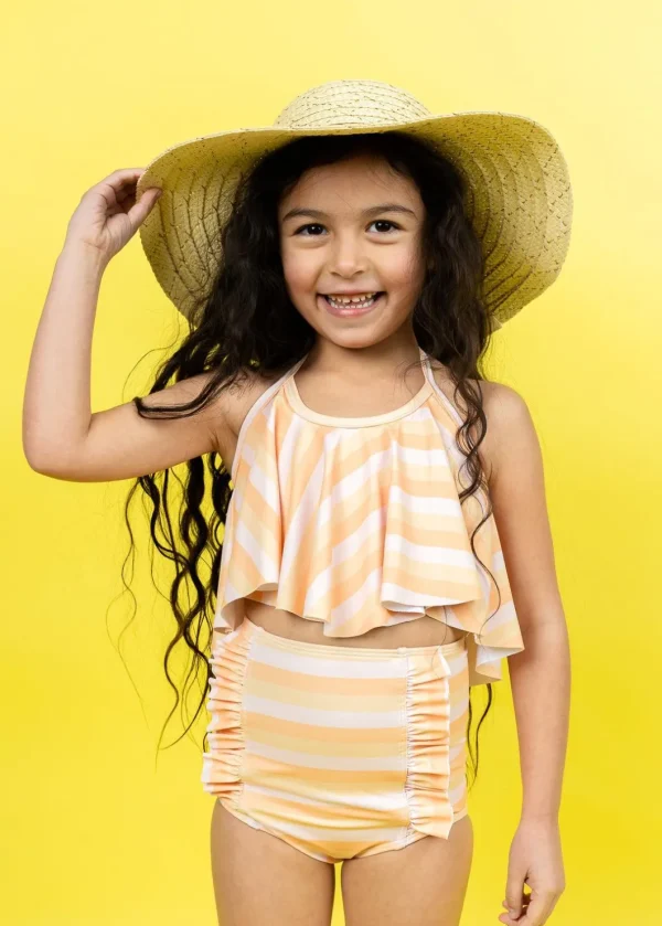Peachy Stripe | Mini Down in Front Ruffle Bottoms
