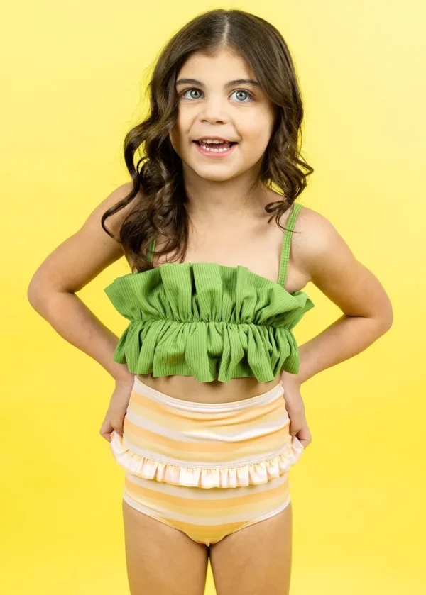 Peachy Stripe | Mini Mid-Ruffle Bottoms