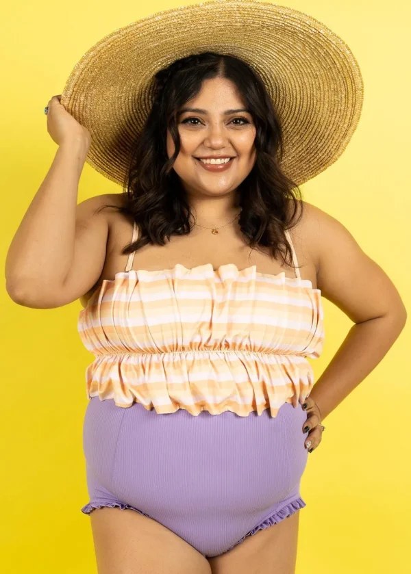 Peachy Stripe | Oversized Ruffle Top