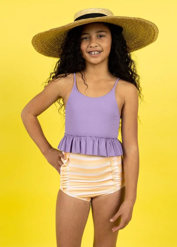 Peachy Stripe | Youth Down in Front Ruffle Bottoms