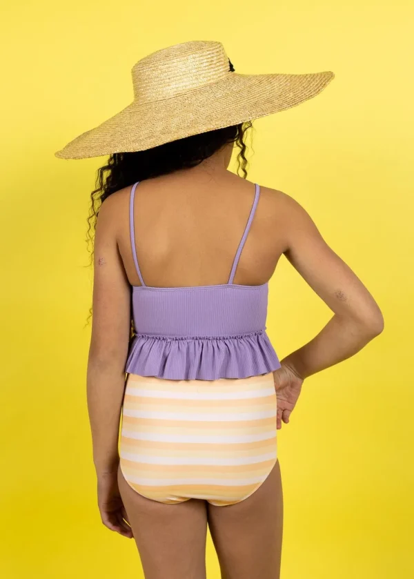 Peachy Stripe | Youth Down in Front Ruffle Bottoms