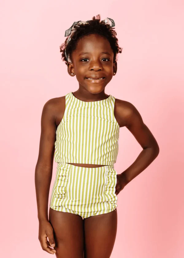 Pear Stripes | Mini Down in Front Ruffle Bottoms