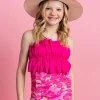 Pink Blooms | Youth Down in Front Ruffle Bottoms