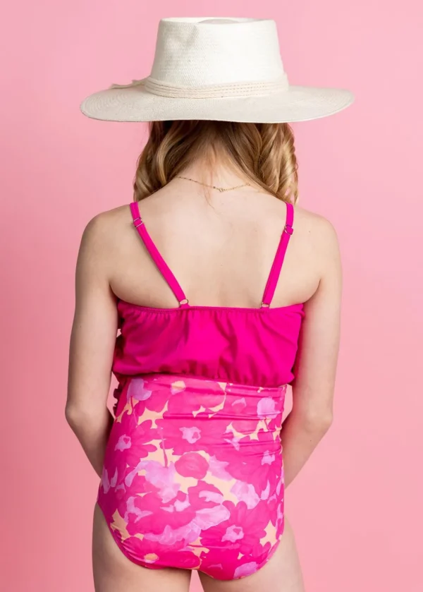 Pink Blooms | Youth Down in Front Ruffle Bottoms