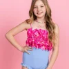 Pink Blooms | Youth Oversized Ruffle Top