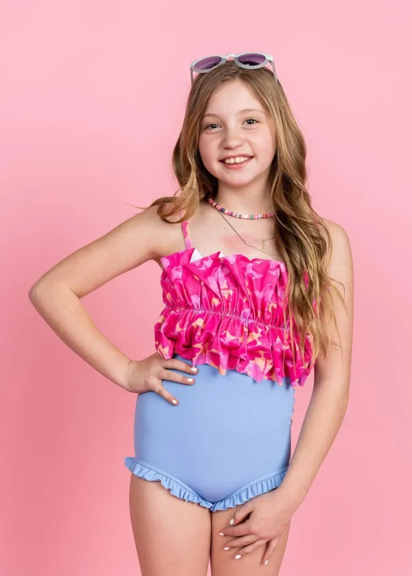 Pink Blooms | Youth Oversized Ruffle Top