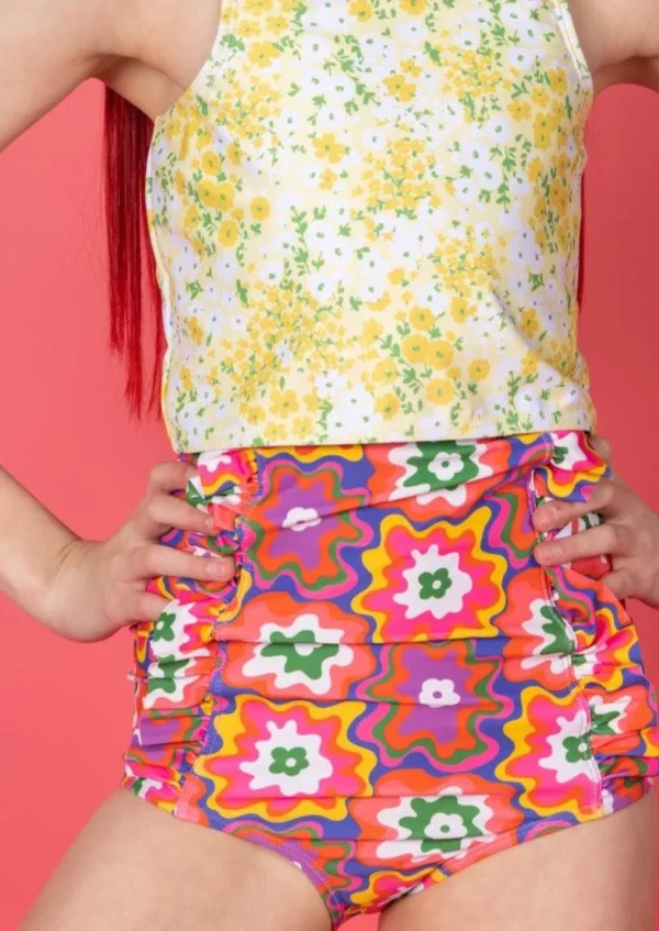 Psychedelic Flower | Mini Down in Front Ruffle Bottoms