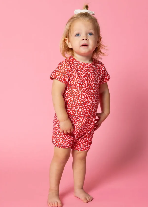 Red Ditsy Floral | Baby Shorties Rashguard (Unisex)