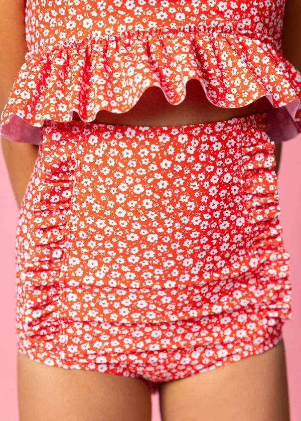 Red Ditsy Floral | Youth Down in Front Ruffle Bottoms