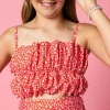 Red Ditsy Floral | Youth Oversized Ruffle Top