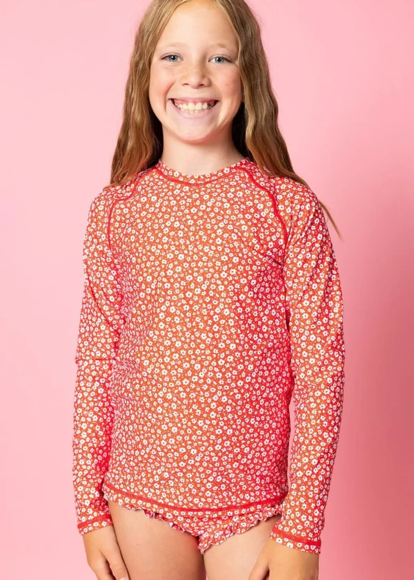 Red Ditsy Floral | Youth Rashguard Top (Unisex)