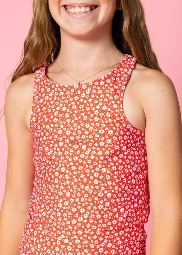 Red Ditsy Floral | Youth Racer Back Top