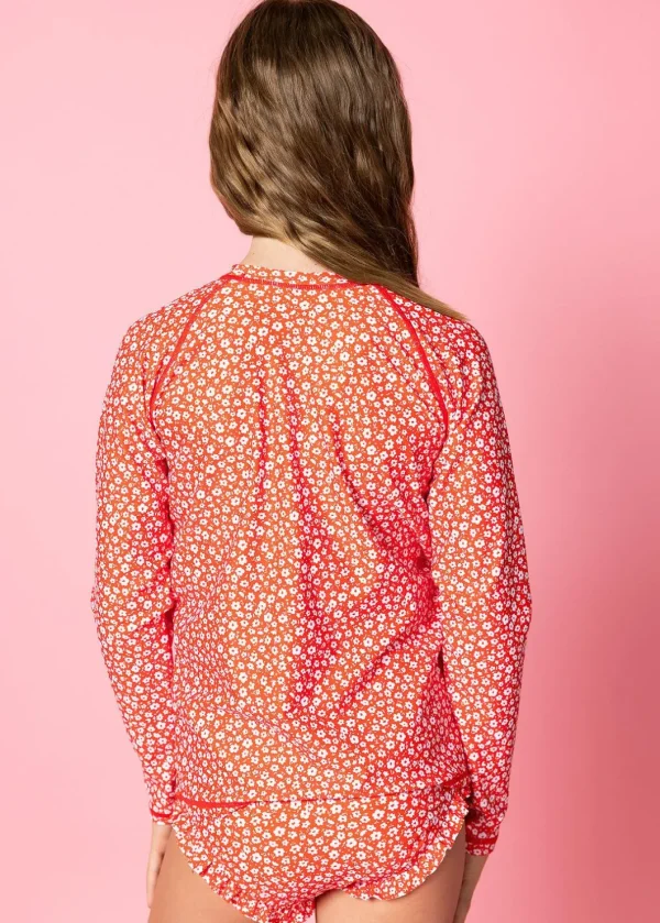 Red Ditsy Floral | Youth Rashguard Top (Unisex)