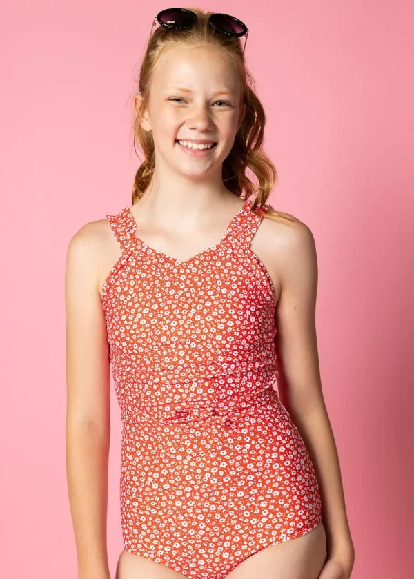 Red Ditsy Floral | Youth Ripple Top