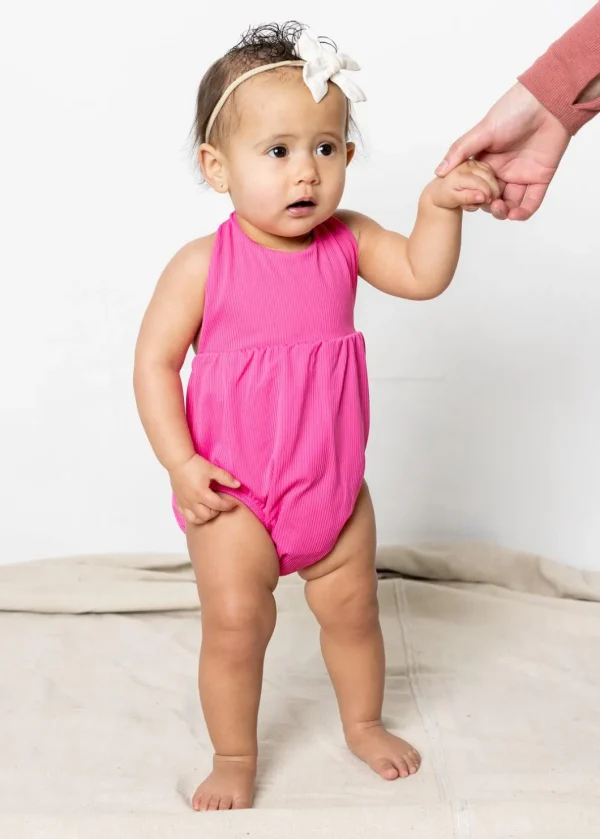 Ribbed Azalea Pink | Baby Romper One-Piece