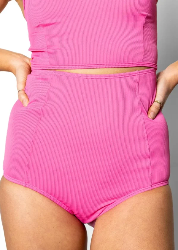 Ribbed Azalea Pink | Extended High-Waisted Bottoms