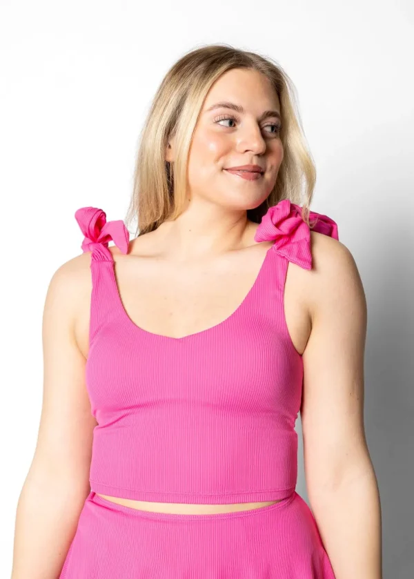 Ribbed Azalea Pink | Knot Top