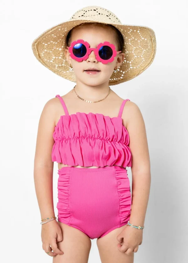 Ribbed Azalea Pink | Mini Down in Front Ruffle Bottoms