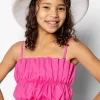 Ribbed Azalea Pink | Youth Oversized Ruffle Top