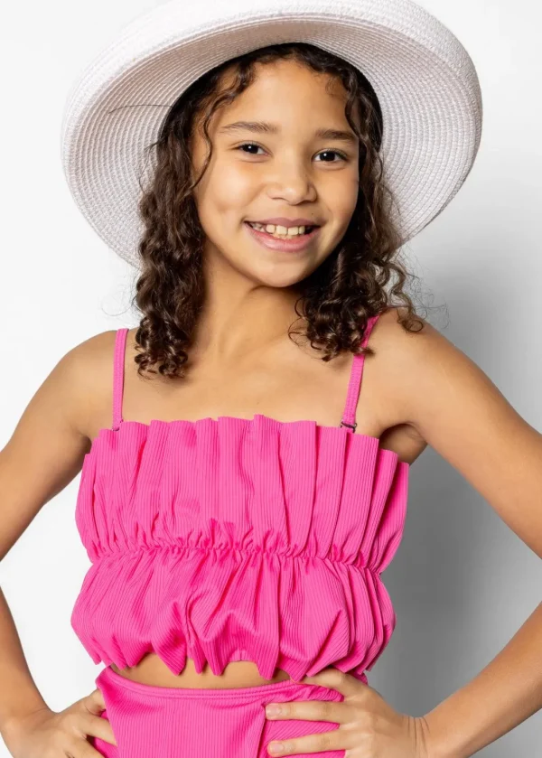 Ribbed Azalea Pink | Youth Oversized Ruffle Top