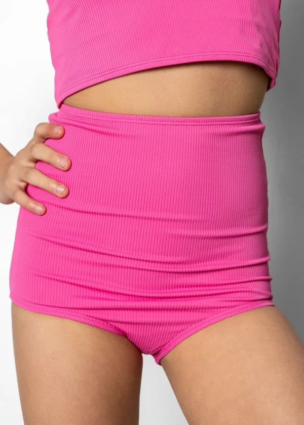 Ribbed Azalea Pink | Youth High-Waisted Bottoms