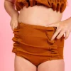 Ribbed Caramel | Mini Down in Front Ruffle Bottoms