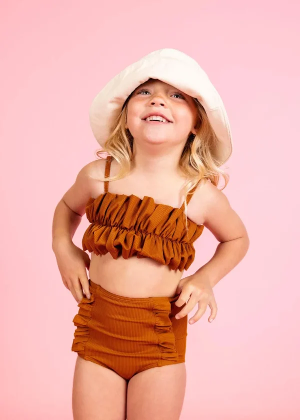 Ribbed Caramel | Mini Down in Front Ruffle Bottoms