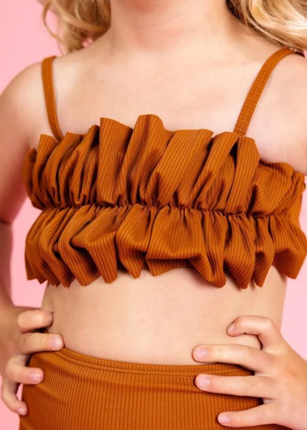 Ribbed Caramel | Mini Oversized Ruffle Top