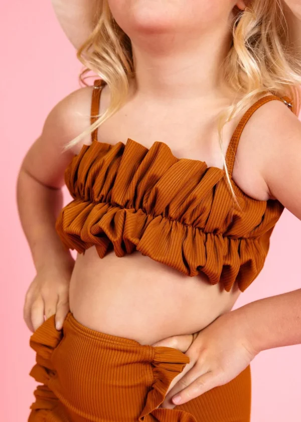 Ribbed Caramel | Mini Oversized Ruffle Top