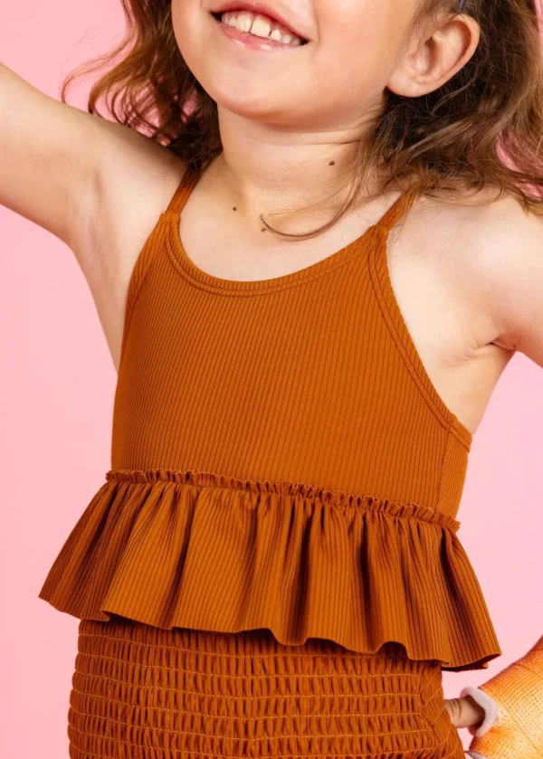 Ribbed Caramel | Mini Peplum Top