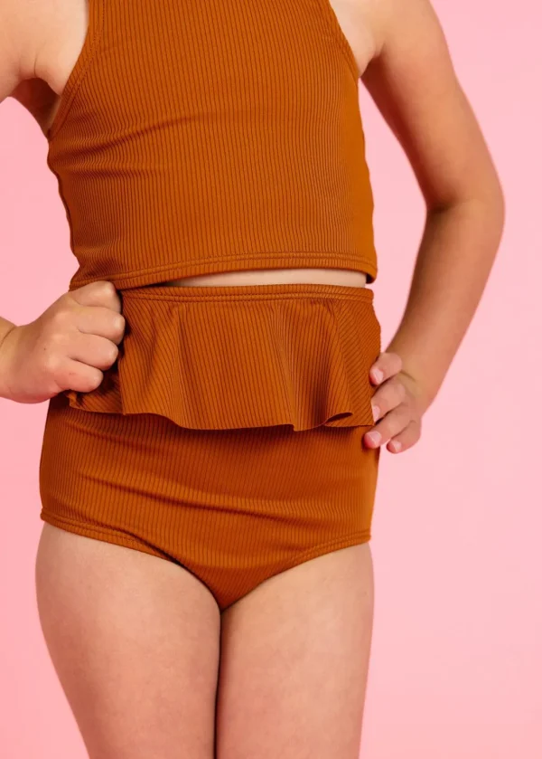 Ribbed Caramel | Mini Peplum Bottoms