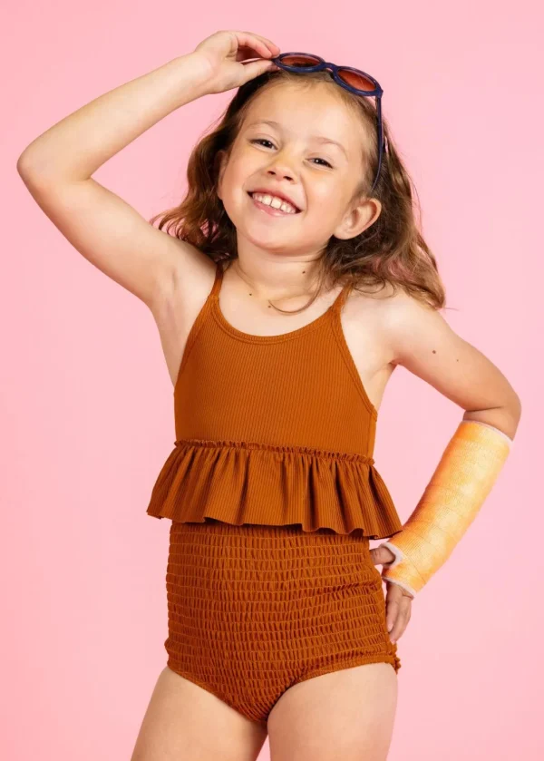 Ribbed Caramel | Mini Peplum Top