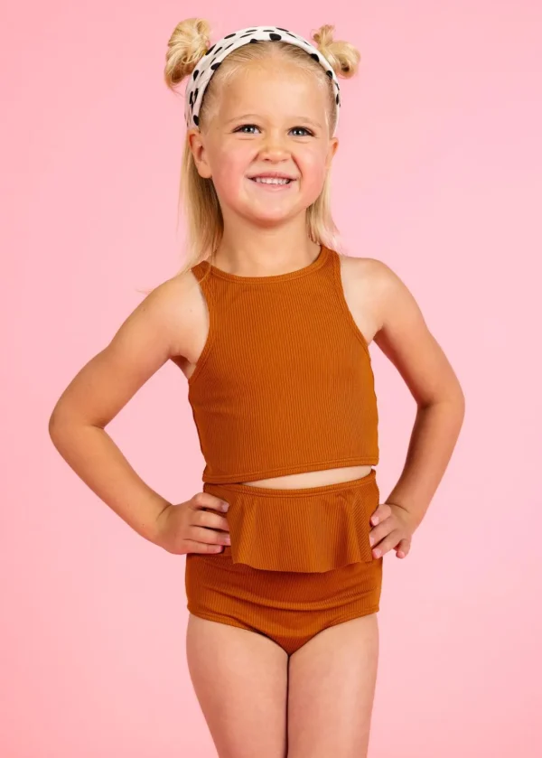 Ribbed Caramel | Mini Peplum Bottoms